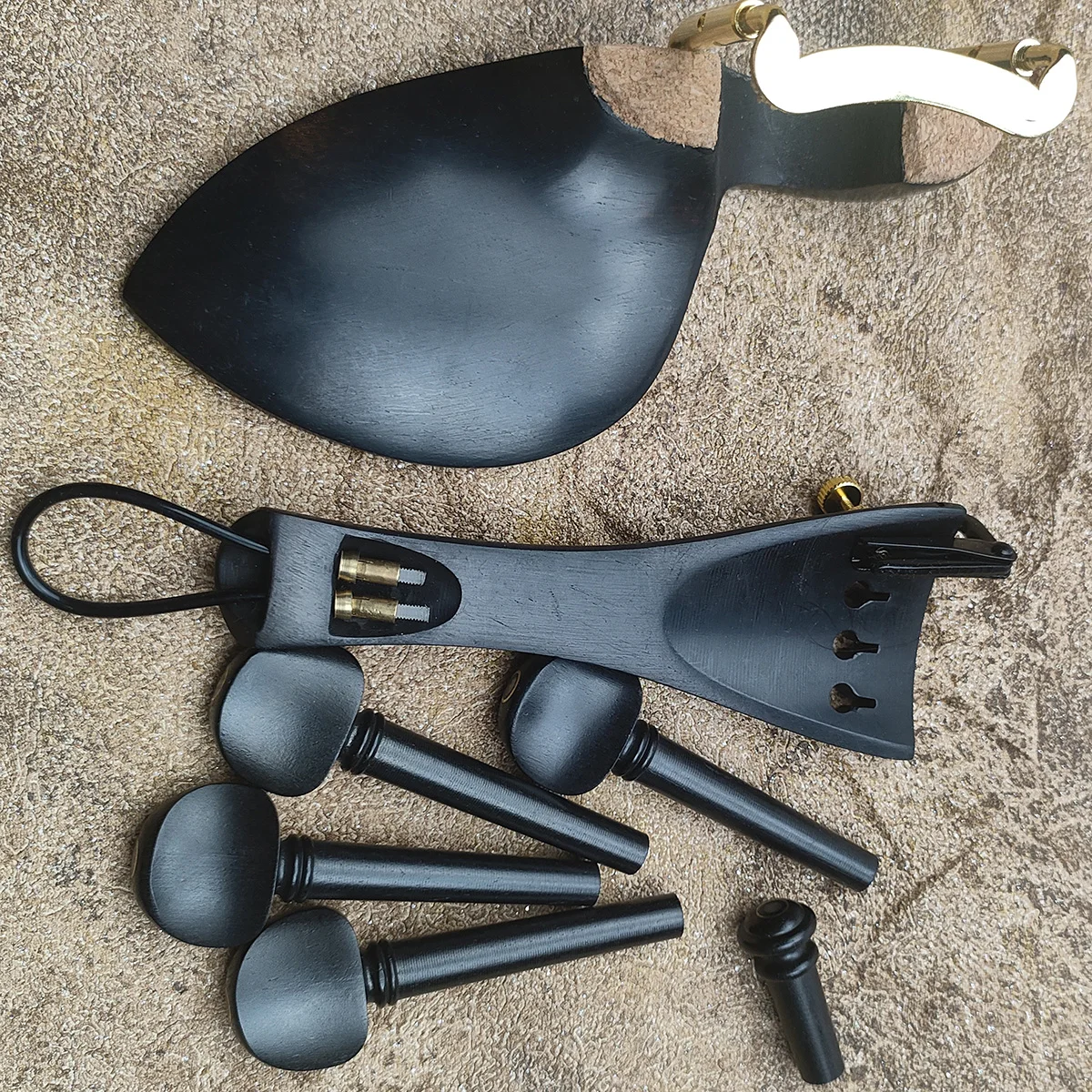 Ebenholz Violine Zubehör Kits Armaturen mit Metallklemme Fintuner Darm Geige Teile 4/4-1/4 Violine Kinnhalter Heringe Saitenhalter Endpin