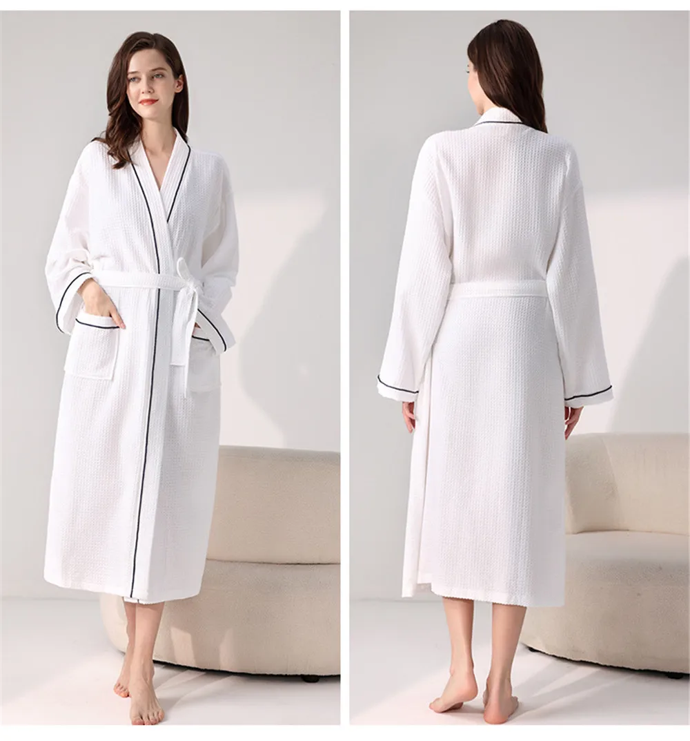 Cotton Men's and Women's Waffle Bathrobe Hotel Absorbent and Skin Friendly Couple's Long Sleeve Home Clothing Bath Robes