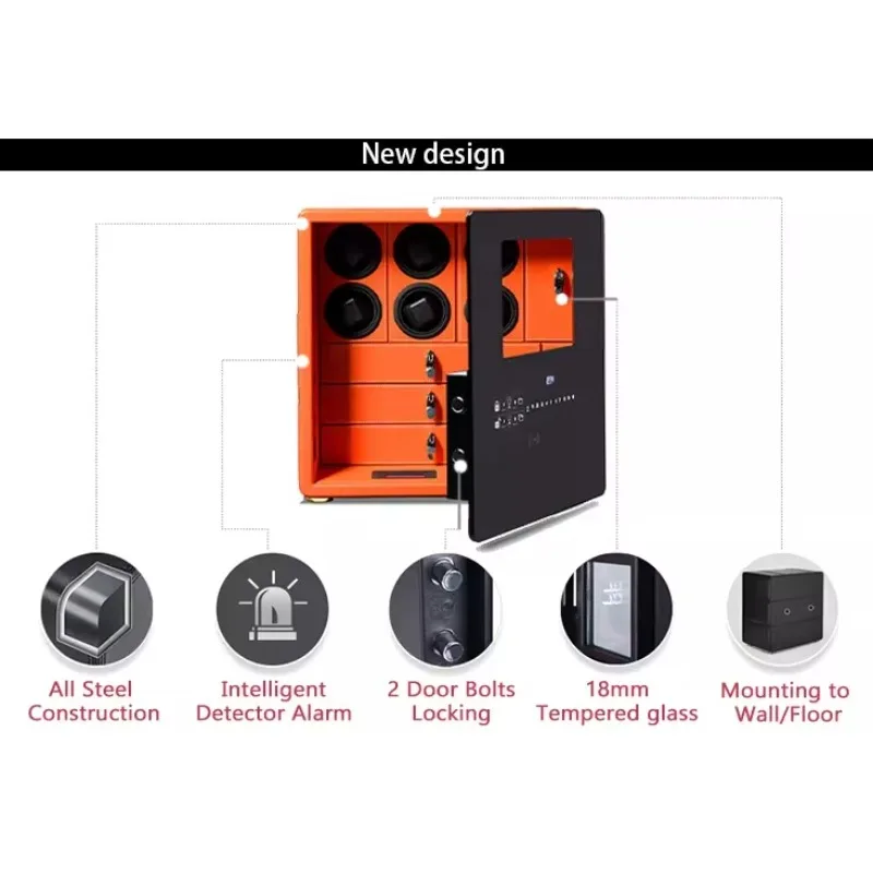 Luxury Brown Hotel Watch Safe Boxes Automatic Winding Rotation Mechanical Watches Storage Cabinet Showcase
