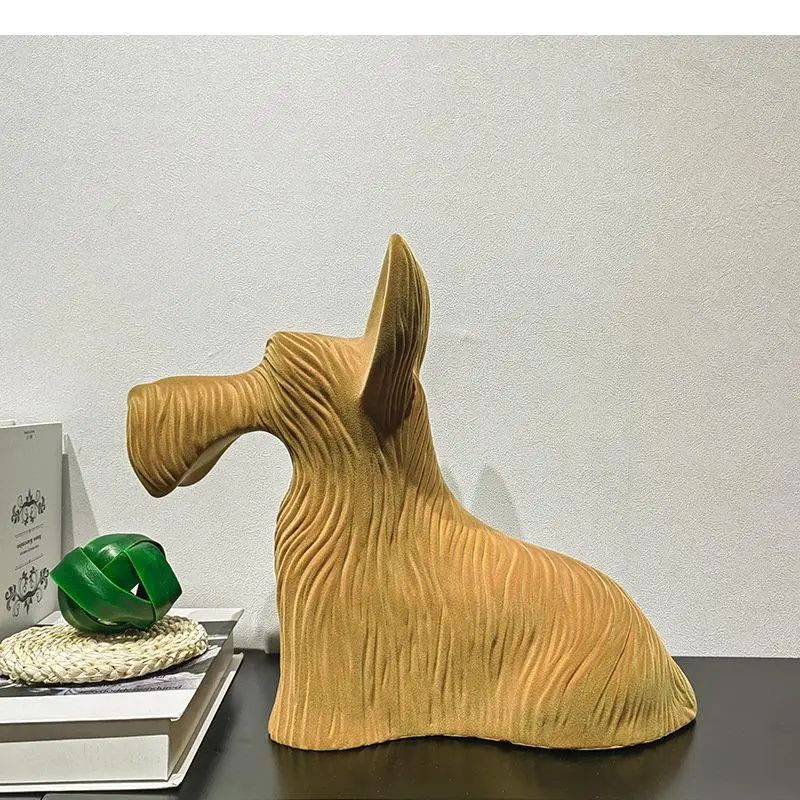 Resin Flocking Animal Ornaments Dog Statue Sculpture Living Room Figurines Decoration Crafts Home Accessories Miniatures Gift