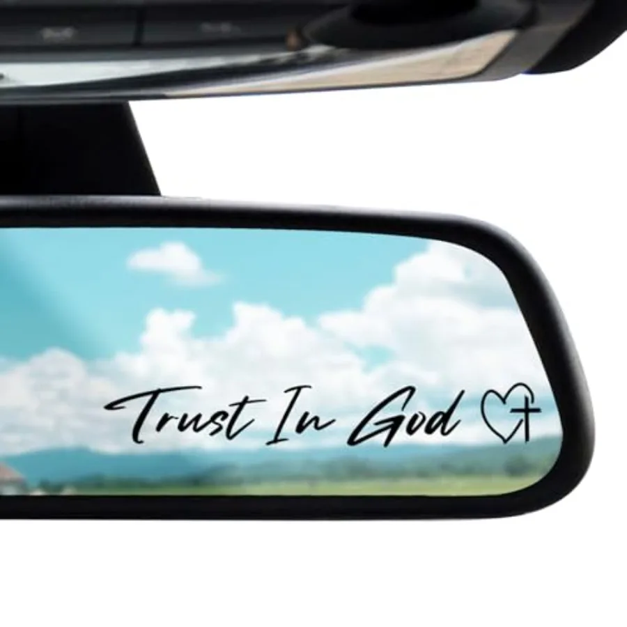 

Rearview mirror decal for cars: black vinyl cross sticker with 'Trust in God' affirmation 3-pack suitable for window tumbler an