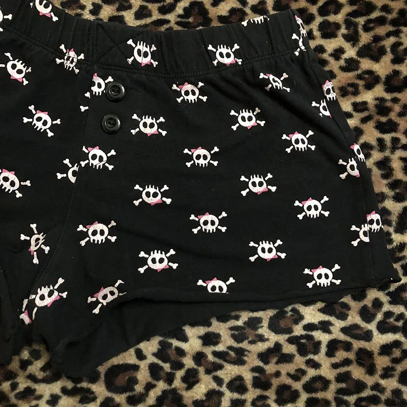 Y2K Skull print Solid Color Shorts Sexy Fashion Striped Stitching Street Mood Girl Super Shorts Cute Gothic Casual Girl Short