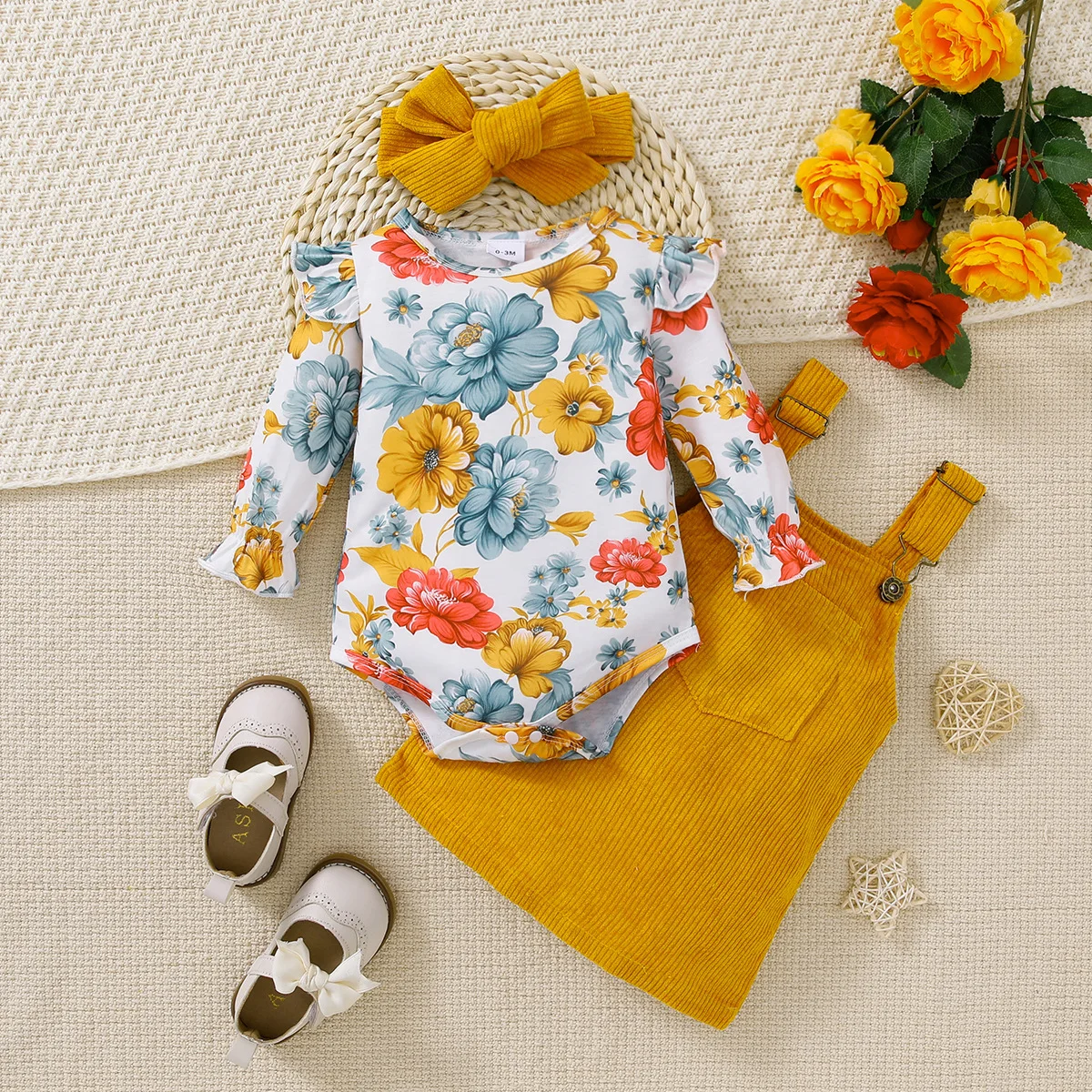 Fall Baby Girl Clothes 0 To 3 Months Korean Fashion Cute Flowers Long Sleeve Jumpsuits Rompers+Dress Newborn Clothings BC1842-1