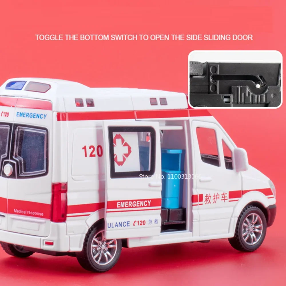 1:32 escala ambulância carros brinquedo modelos em miniatura metal diecast pneus de borracha roda puxar para trás veículos para crianças brinquedos educativos