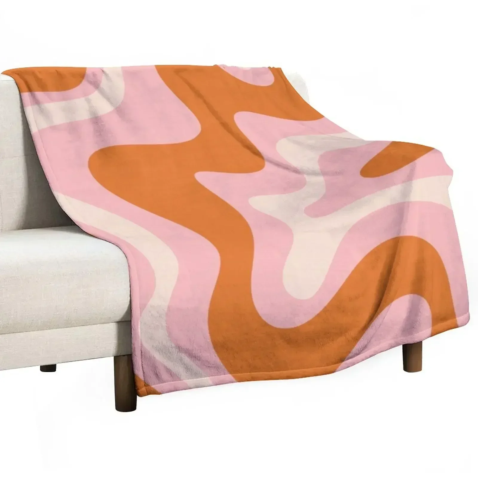 

Liquid Swirl Retro Modern Abstract Pattern in Orange Pink Cream Throw Blanket Sofa Throw Vintage Blankets