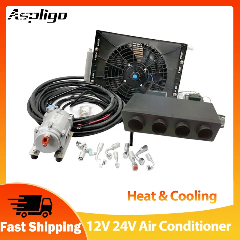 Aspligo 12V 24V Heat and Cool Electric Automotive Air Conditioner New Energy Parking AC for Tractor Truck Camper Van Caravans