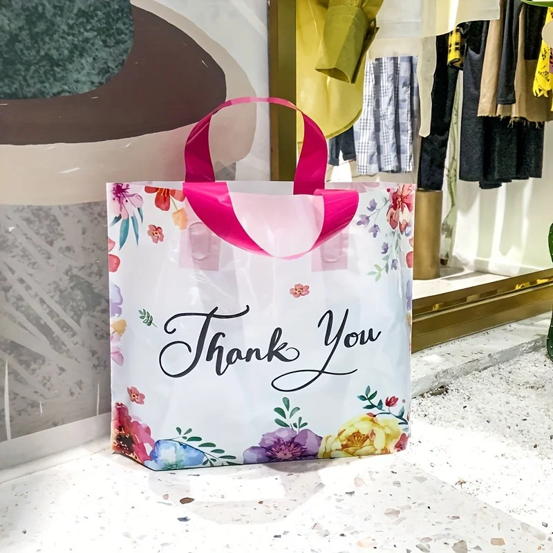 50/20pcs Floral Gift Bag, Bright Tote Bag, Reusable, Shopping Wedding Birthday Party Color Boutique Bag Christmas Halloween