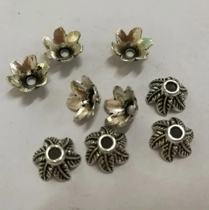 

Tibetan Silver color leaf Flower design Bead Caps findings 30 PCs H0031