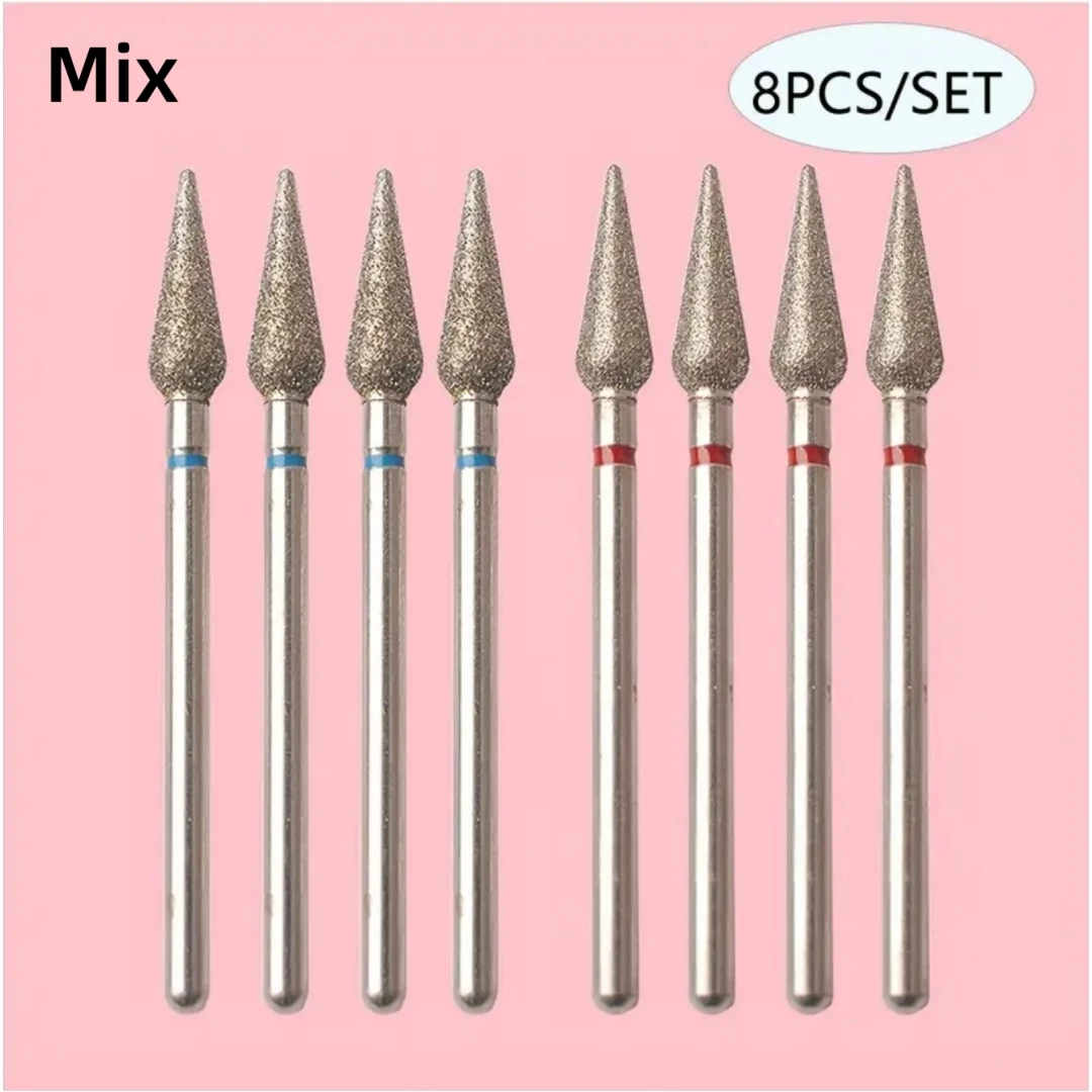 Set di punte da trapano per unghie professionali per pulizia cuticola diamantata da 8 pezzi - Acciaio inossidabile rotante di sicurezza per accessorio per manicure per unghie russa