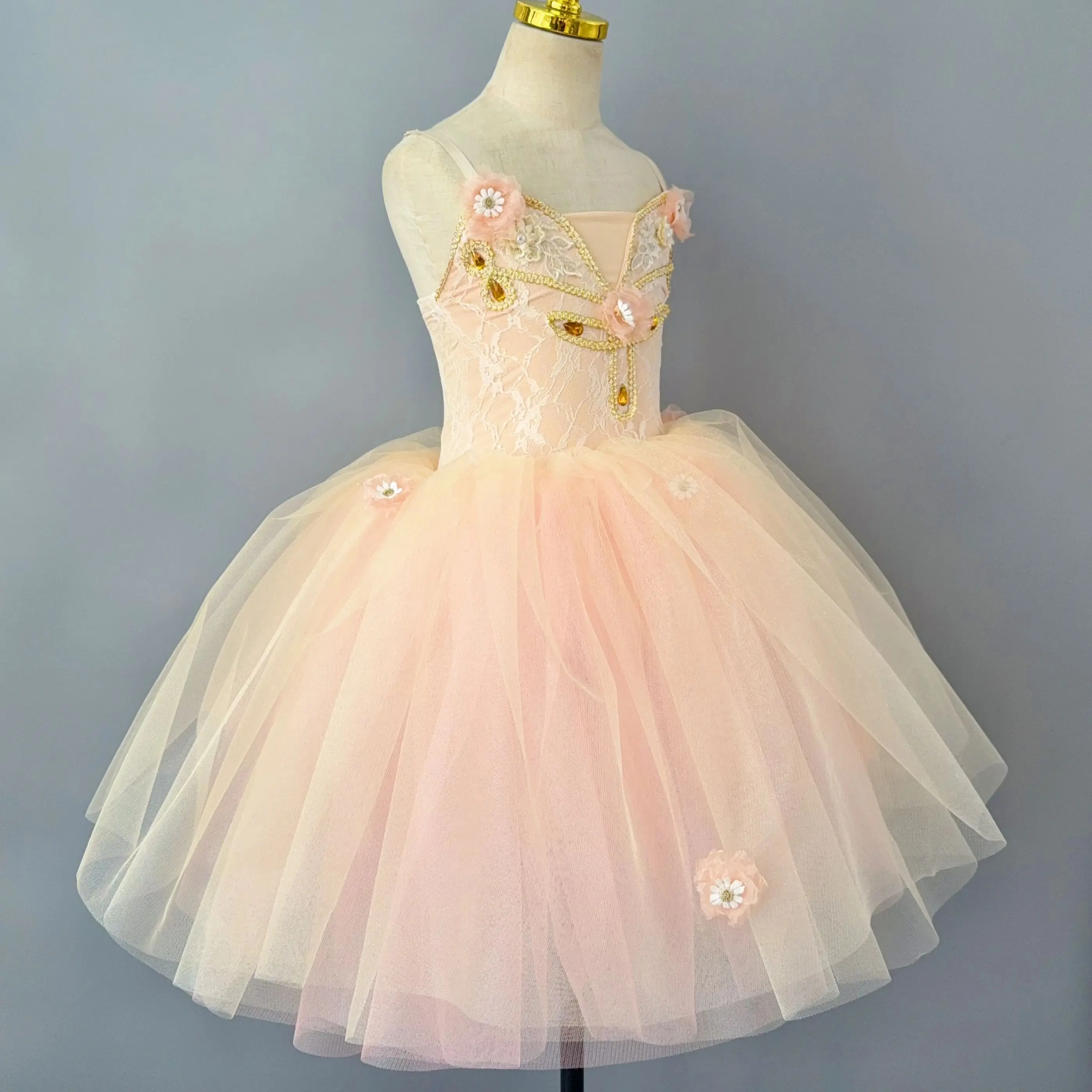 طفل رومانسي المشمش الباليه توتو فستان ملابس الرقص الفتيات فستان الباليه الاطفال الرقص الحديث فستان الأميرة ملابس الأداء #5