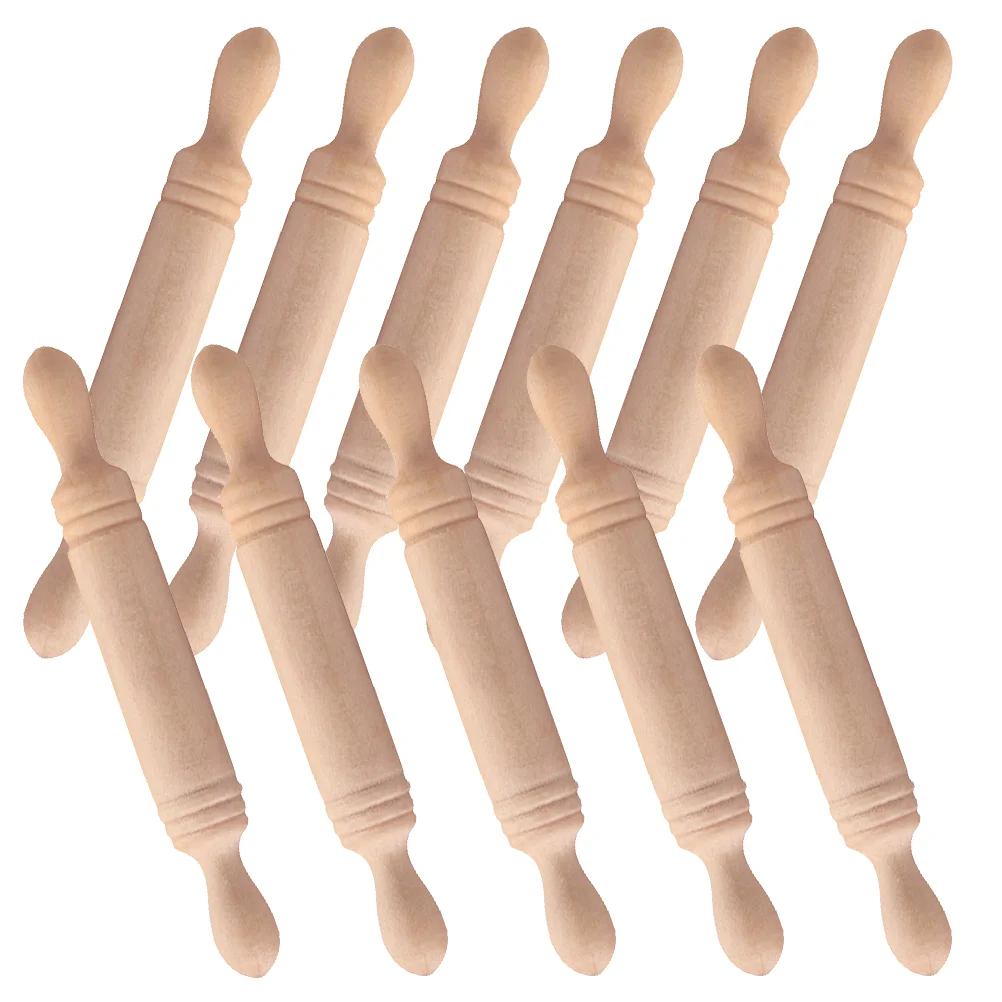 

11 Pcs Small Roller Rolling Pin Child Mini Tiny Wooden Decorative Kitchen Toy House