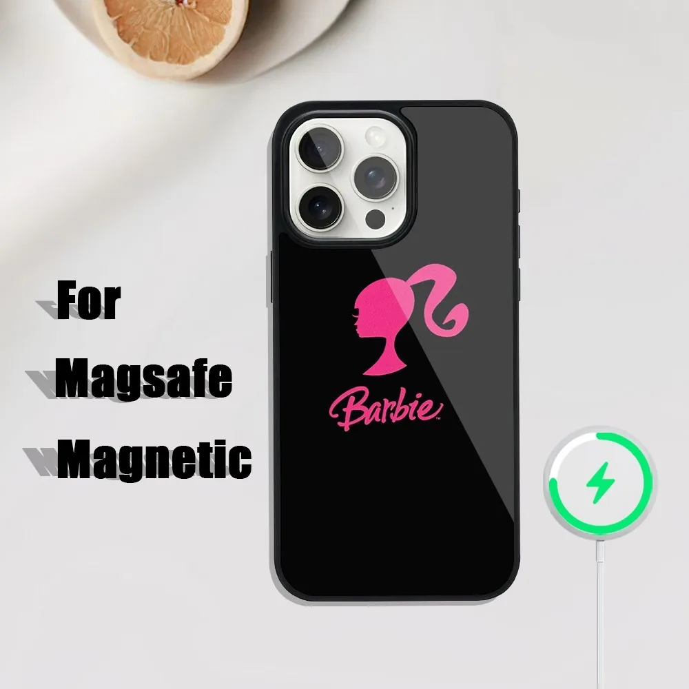 MINISO Pink Barbie Fashion Logo Phone Case For iphone Pro 11 Max 13 12 14 Mini 15 Plus Magsafe Magnetic Wireless Charging Shell