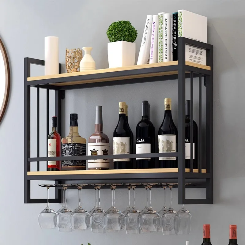 Z@*Nordic Style Wrought Iron Wine Rack Small Red House Design Wall Mounted Decoration Creative Dining Living Room
