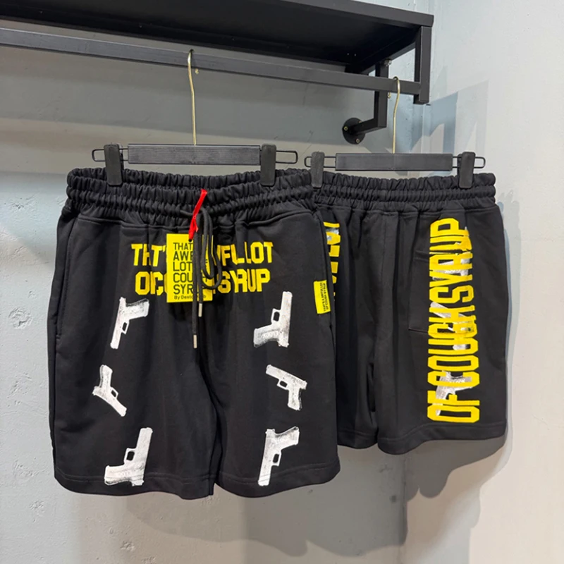 Men Hip Hop Sweat Shorts That's A Awful Lot of Cough Syrup Double Sided Vertical Letter Print Loose Casual Shorts