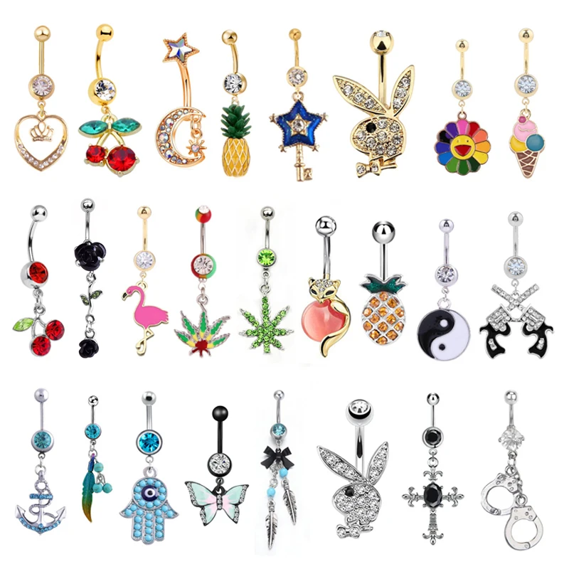 Fashion Women Navel Rings Belly Button Ring Piercing Stainless Steel Dangling Ombligo Bar Stud Barbell Sexy Body Jewelry