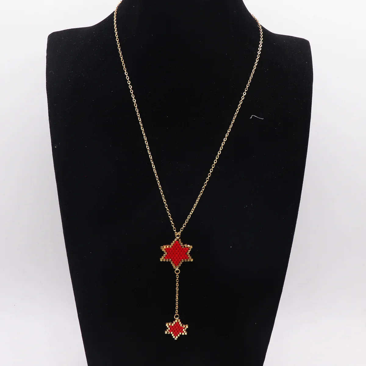 ZGMXR Rice bead necklace Versatile Pendant Hand knitting Five-pointed star Design Bohemia Adjustable Fashion Beaded necklace