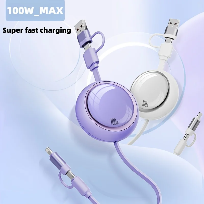 1m 100W Fast Charging Type-C Data Cable, Retractable USB-C to USB-C Data Cable, Suitable for Samsung 15 Pro Max/15 Plus, Huawei,