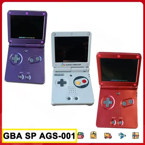 Gameboy Advance SP AGS-001 Console de jogos GBA SP remodelado com nova tela IPS Novo invólucro e nível de brilho ajustável