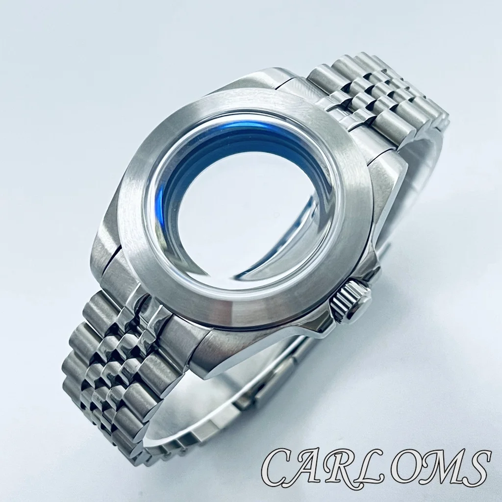 Top 40mm NH34 NH35 NH36 NH70 NH72 ETA2824 PT5000 Watch Case Brushed Stainless Steel Case AR Blue Domed Glass Glide Lock Clasp