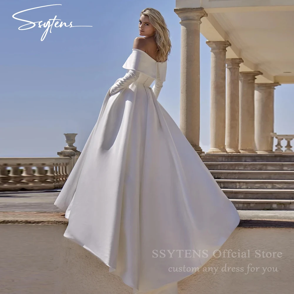 

SSYTENS Customized Elegant Strapless Wedding Gown High Quality Satin Bridal Dresses Full Sleeves Brides Gown Women vestidos 2026