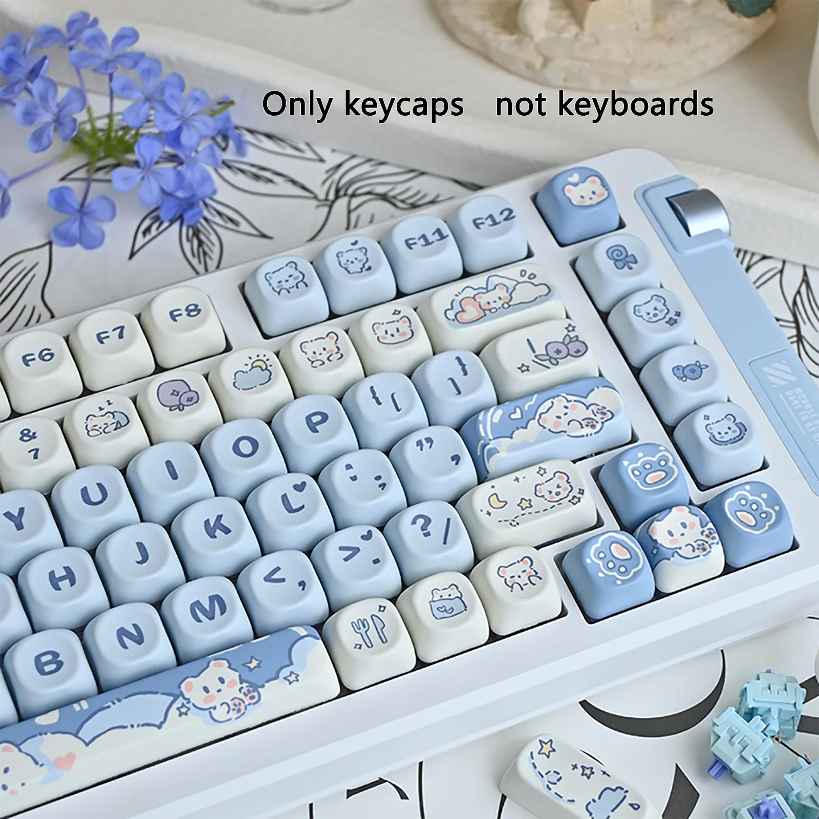 Ice Cream Teddy Bear Themed Keycap 132Key Moa Profile Pbt Thermal Sublimation Mechanical Keyboard Cartoon Anime peripheral gifts