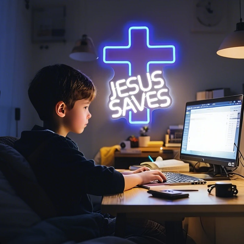 

JESUS SAVES светодиодная неоновая вывеска, многоцветная регулируемая яркость, настенный подвесной светильник с питанием от USB для спальни, бара, кафе, игровой комнаты, вечеринки