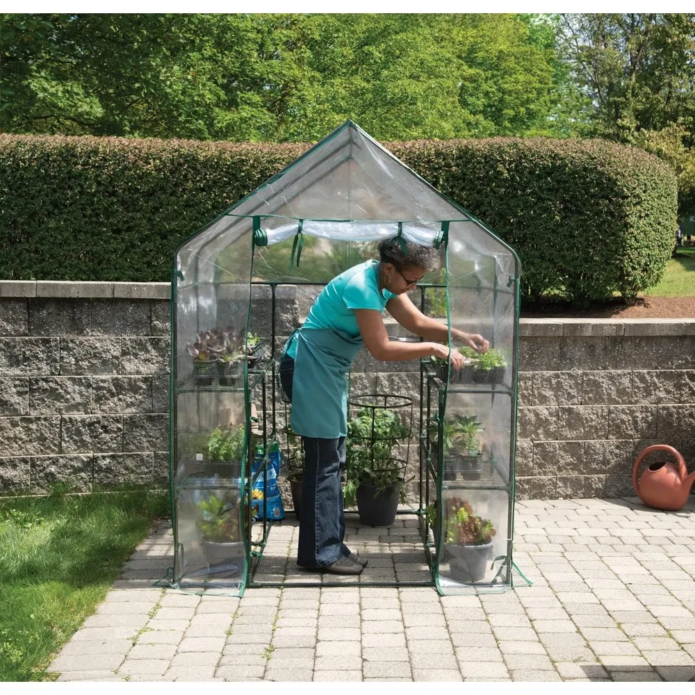 All-Season Small Walk-in Greenhouse with 8 Wire Shelves for Outdoors, Easy-Access and Durable, Translucent