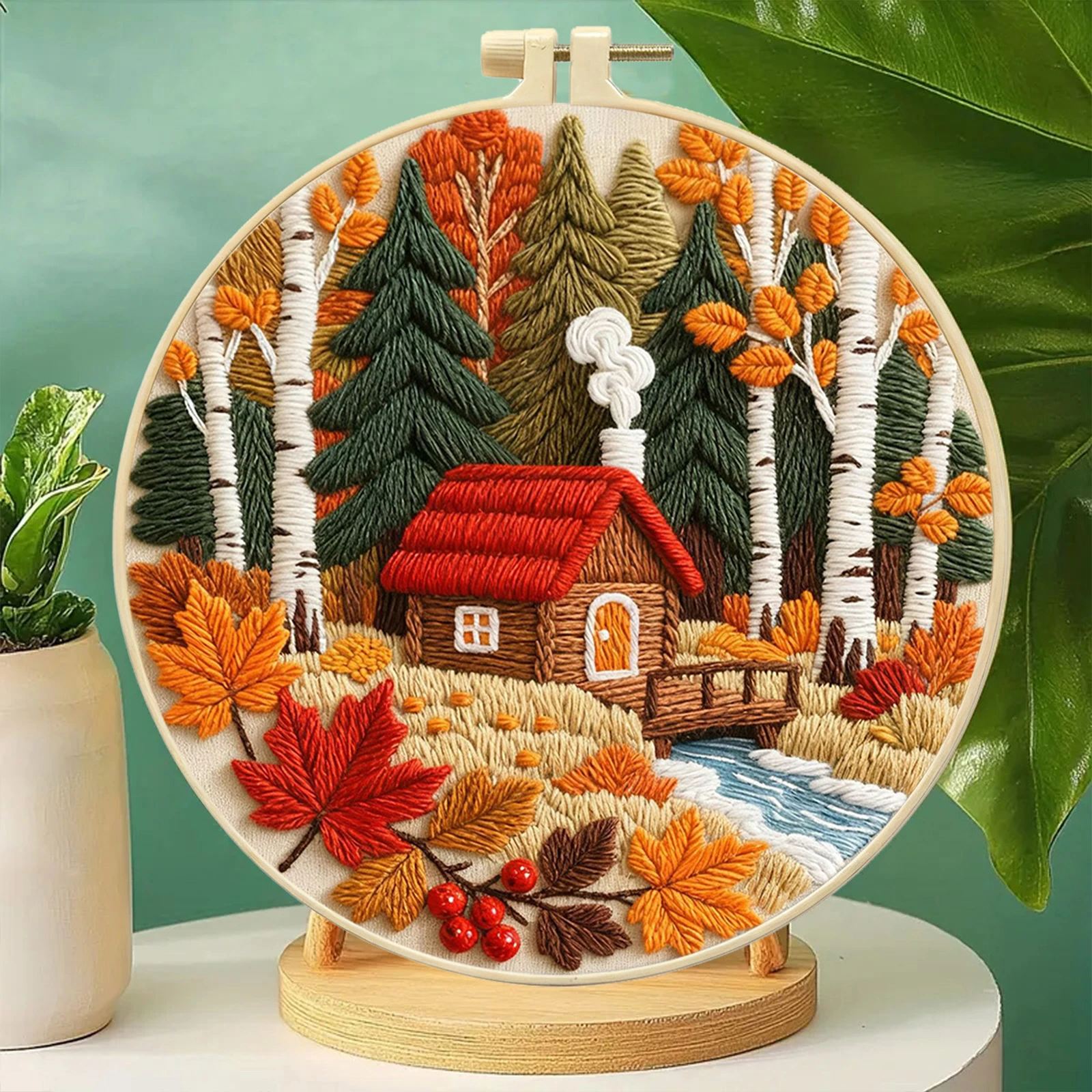 Embroidery Lovers - ชุดปักผ้า DIY สำหรับฤดูใบไม้ร่วง พร้อมห่วงปักผ้า ชุดฝึกหัดการปัก ชุดเข็มเย็บผ้า