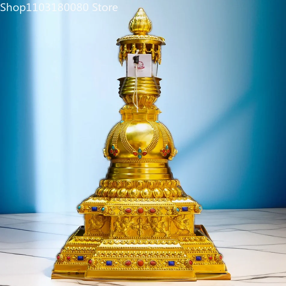 Copper gilding Vajra Gadangta Tibet buddhism Bodhi Pagoda stupa Sarira dagoba sculpture,large size,48cm,30cm,21cm