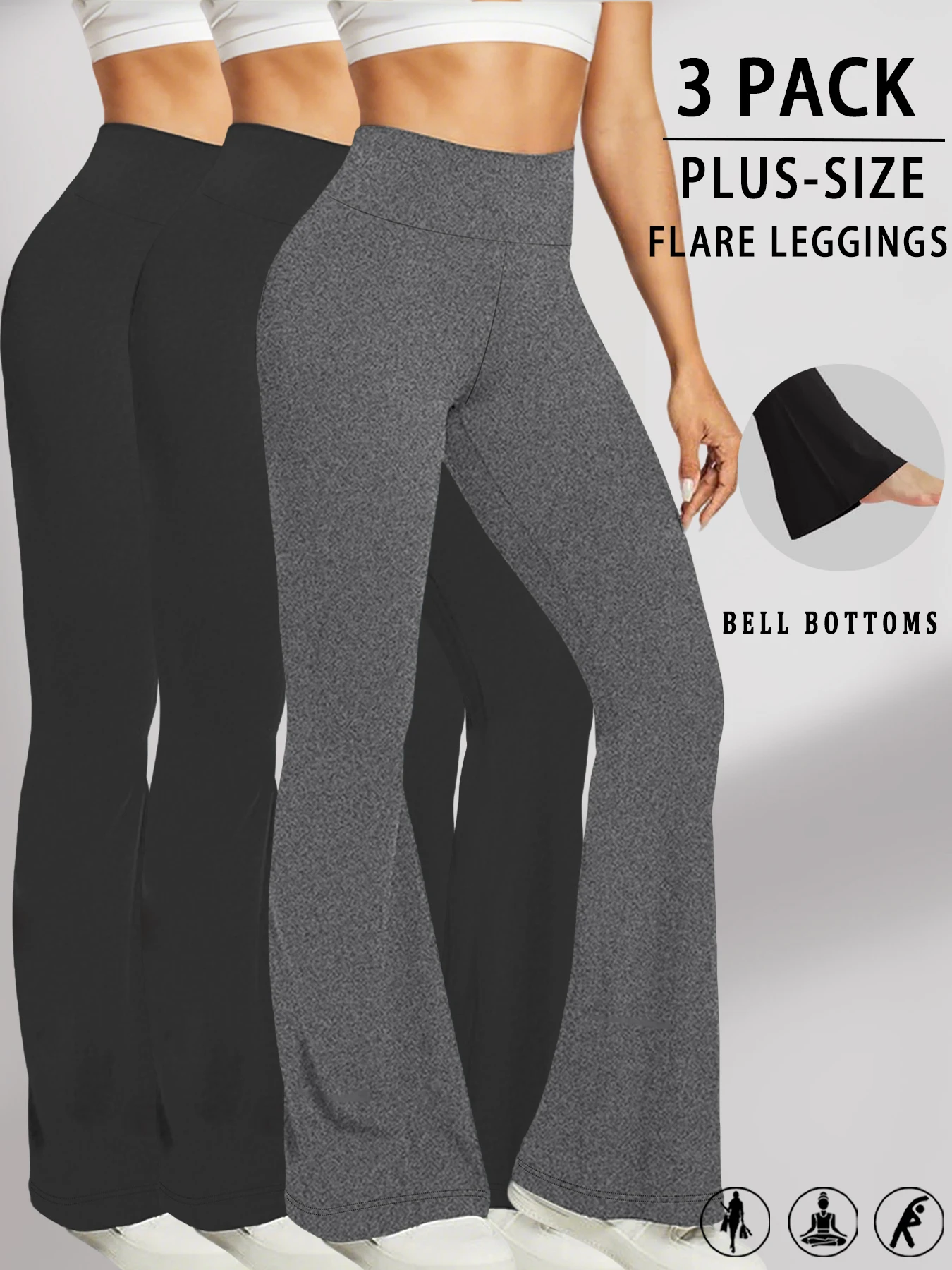 

3 пары элегантных женских брюк-клеш с высокой талией больших размеров для занятий йогой. Подходит для женщин, чтобы носить их как леггинсы для отдыха.