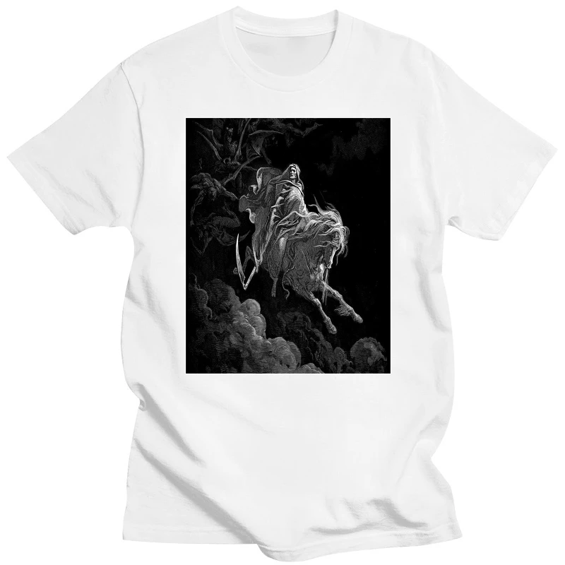 The Vision Of Death Screen Printed T Shirt Gustave Dore Death Rides A Pale Horse Tshirt Men Cotton Tees