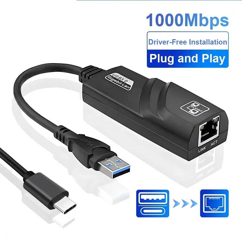 

10/100/1000 Мбит/с USB 3.0 Проводная сетевая карта USB 3.0 к RJ45 Тип C к RJ45 LAN Ethernet-адаптер для Macbook PC Аксессуары для ноутбуков