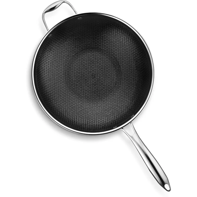 Hybrid Nonstick 12-Inch Wok, Stay-Cool Handle, Dishwasher and Oven Safe, Compatible with All Cooktops, Induction Ready