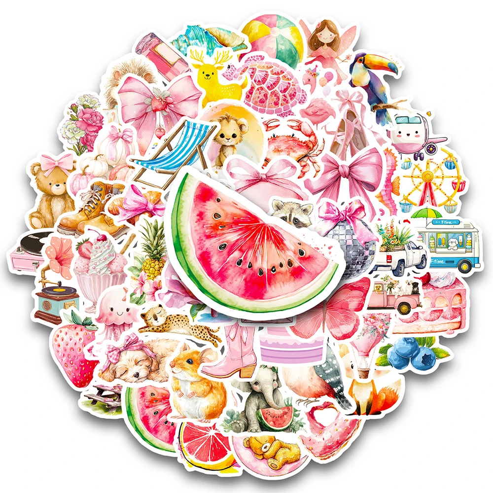 

10/30/56pcs Kawaii Pink Aesthetic Watercolor Stickers Cute Graffiti Decals DIY Luggage Phone Guitar Sticker Decoration Supplies