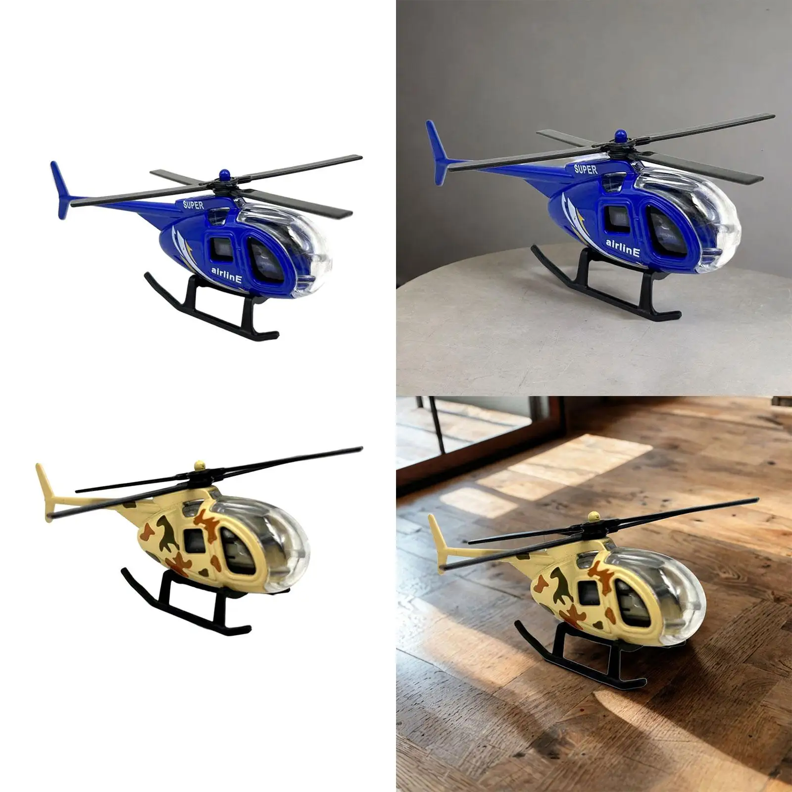 Kleine Gegoten Lichtmetalen Helikopter Vakantie Cadeau Desktop Display Vliegtuig Speelgoed