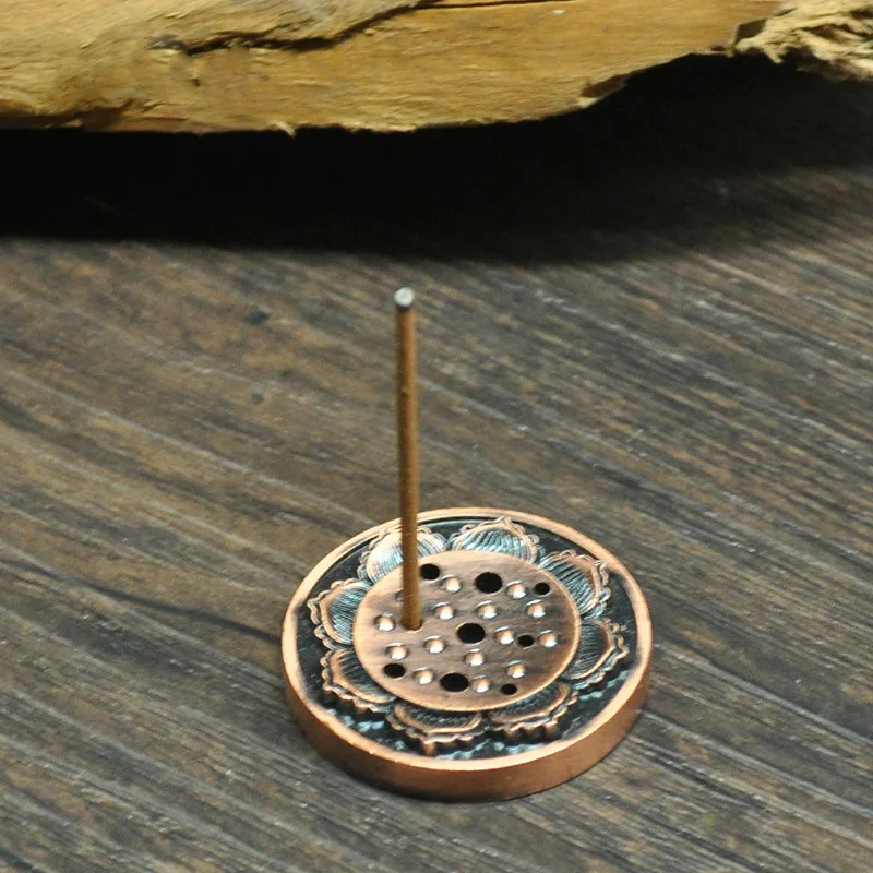 Vintage Copper Lotus Incense Holder Multi Hole Stand Indoor Aromatherapy Censer