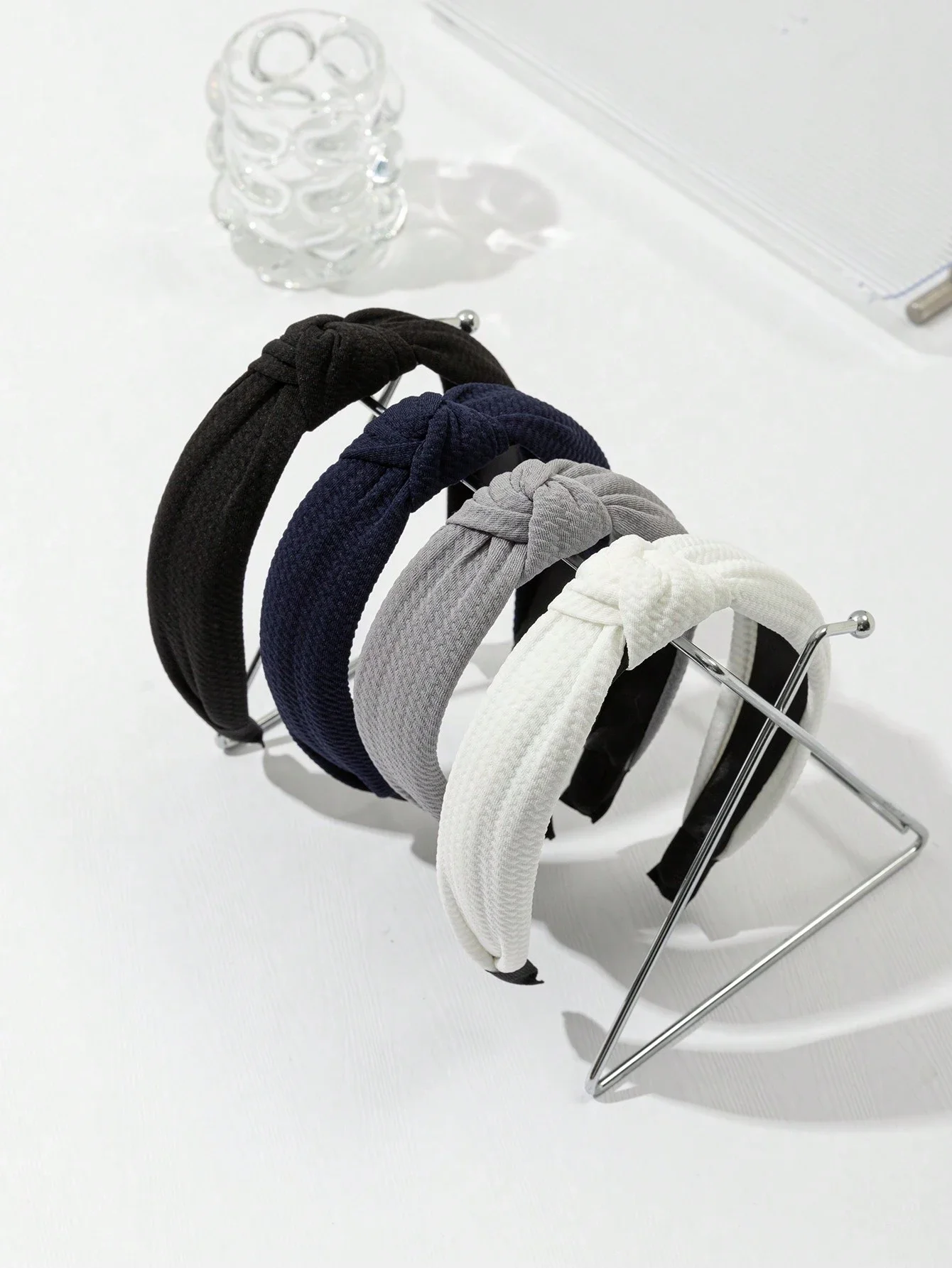 

4 шт. однотонных широких тканевых повязок на голову с узлом для женщин, аксессуары для волос