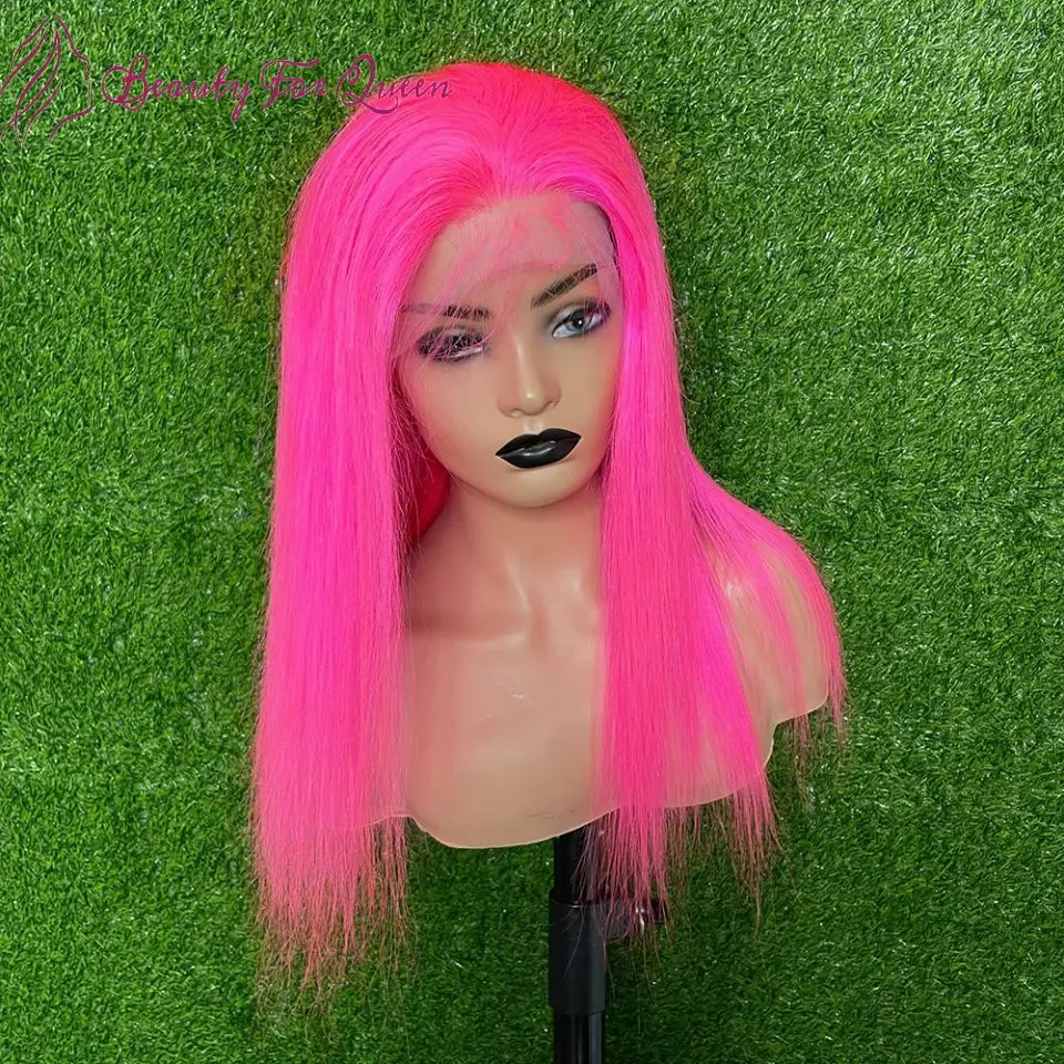 Hot Pink Short Bob Wig 13x4 Lace Front Human Hair Wigs Colored Virgin Human Hair Silky Straight Transparent Lace Wig 180 Density