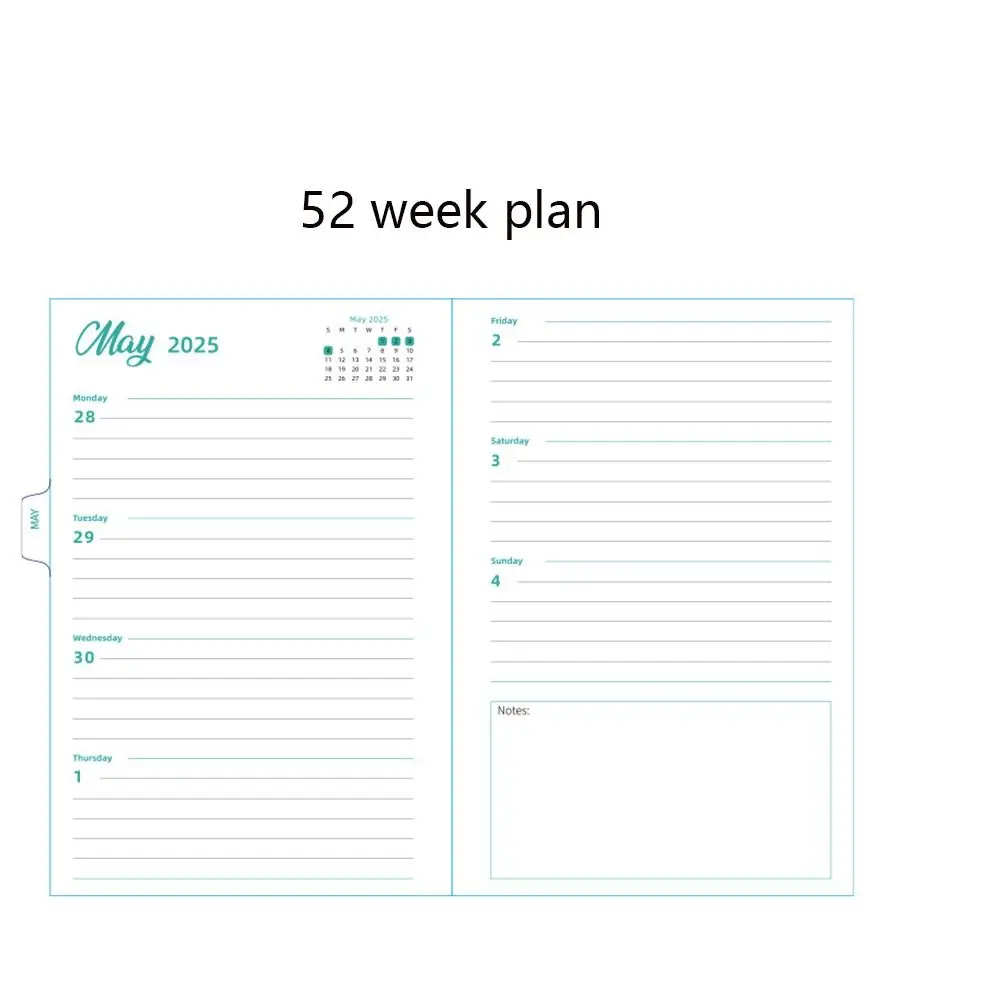 Monthly 2025 English Agenda Book Weekly Plan Planner Organizer Flowers Diary Notebook Loose-leaf Coil Practical