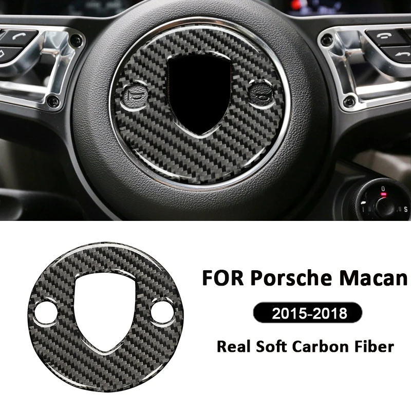 

For Porsche Macan 2015-2018 Carbon Fiber Car Steering Wheel Center Logo Emblem Panel Interior Decoration Sticker Accessories