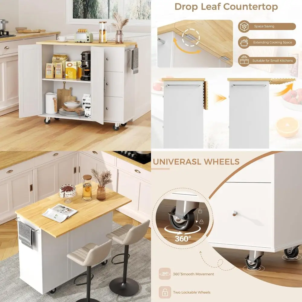 Carro con ruedas para isla de cocina con cajón, carro utilitario portátil de 40 pulgadas para necesidades de comedor y servicio