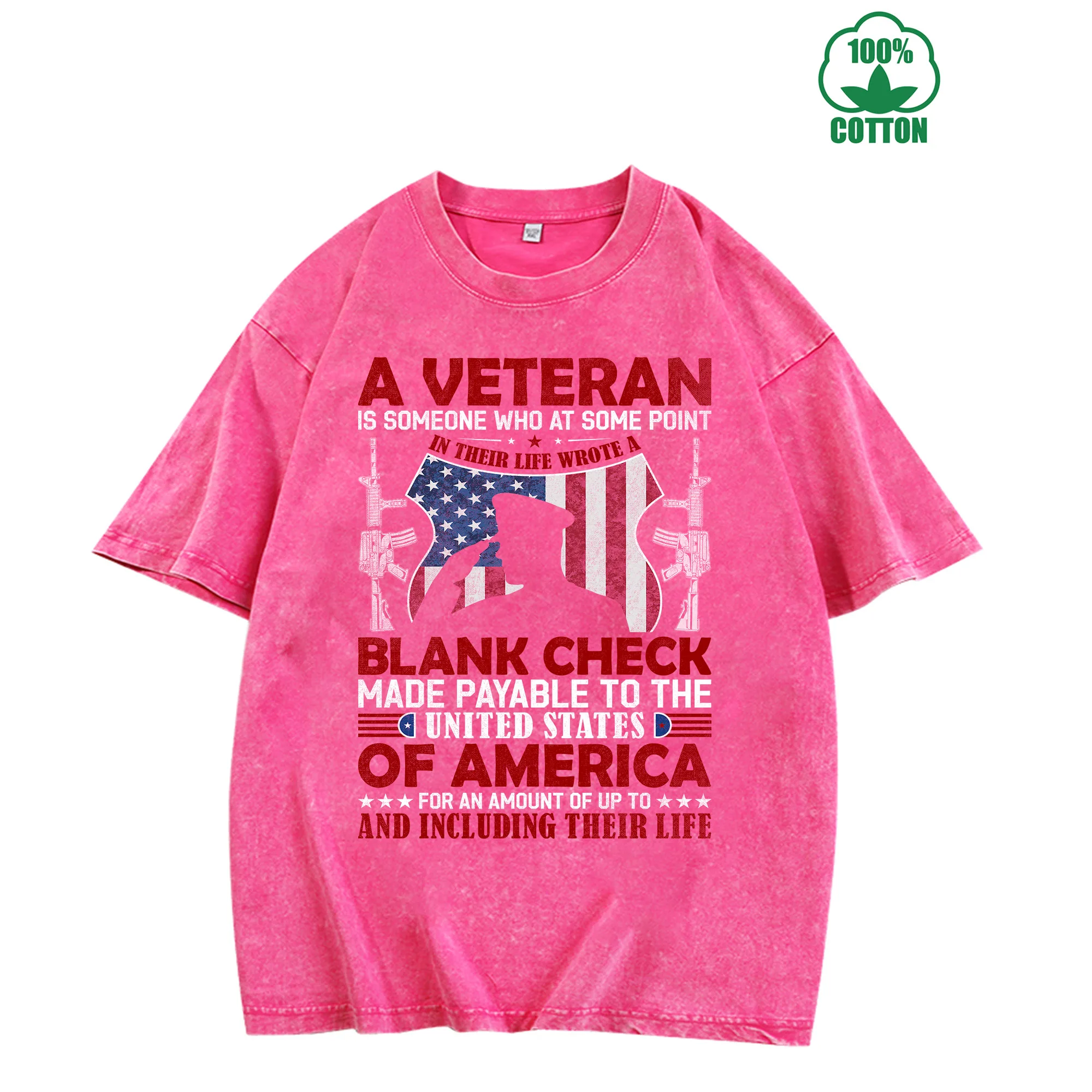 A Veteran Graphic Print Vintage Washed T-Shirt 230g 100% Cotton Unisex Comfortable Oversized Streetwear