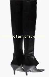 Fashion Women Hidden Zipper Clip Toe 5 CM Heels Thong Boots Ladies Summer Elastic Knee High Slim Long Boots Shoes Size 43