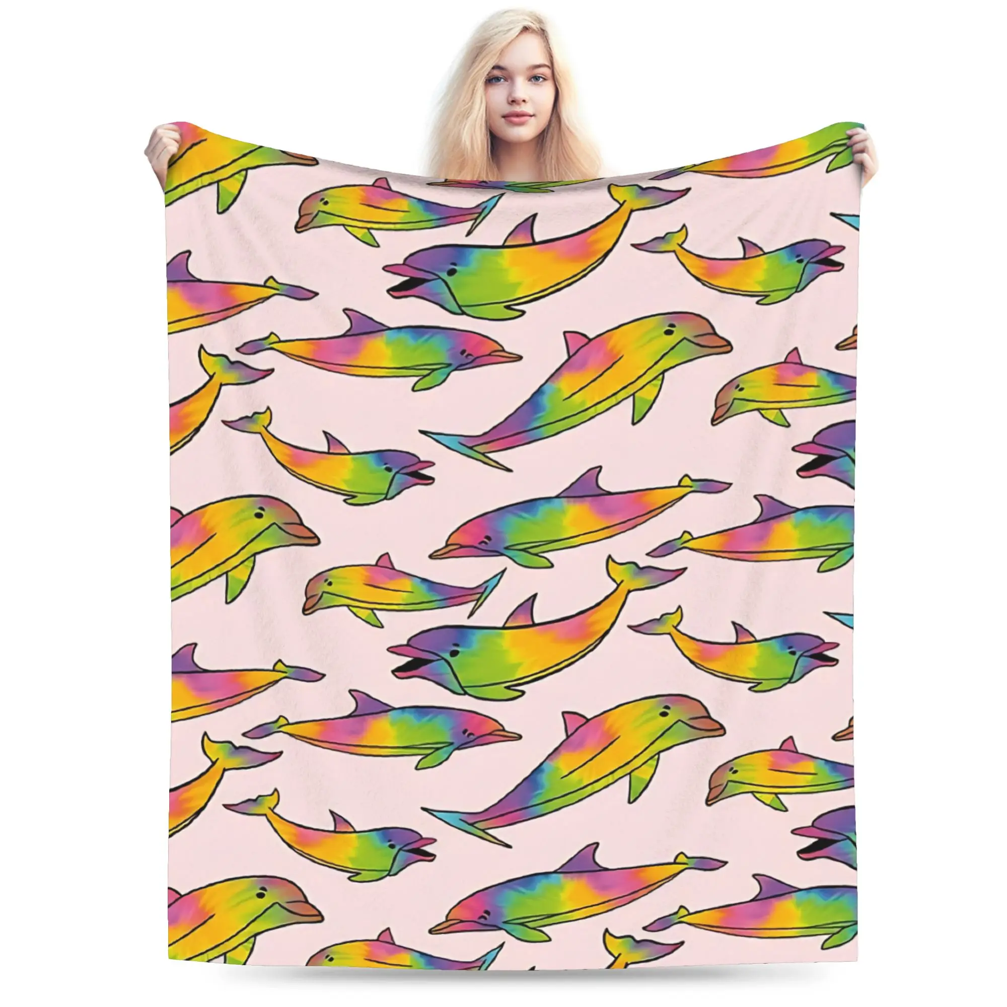Funny Dolphins Watercolor Flannel Blankets Winter  Warm Soft Throw Blanket for Kids Home Decor Pattern Bedspread Sofa Bed Cover