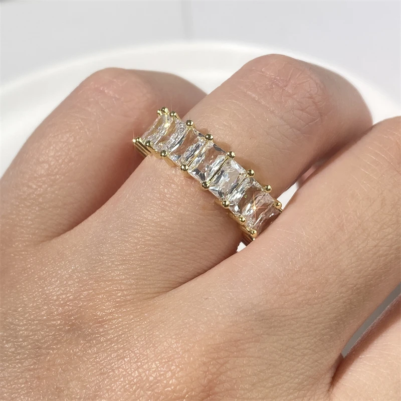 Fashion Cubic Zirconia Step Square Open Adjustable Ring For Women Men Gold Silver Color Copper Metal Ring Party Everyday Jewelry