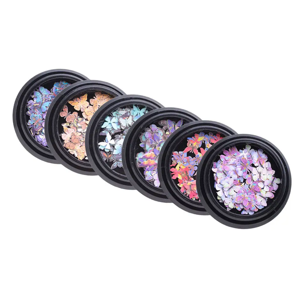 

6 Boxes DIY Nail Art Butterfly Decorations Paper Material Stickers for Manicure Tools Professional Novices Mixed Colors