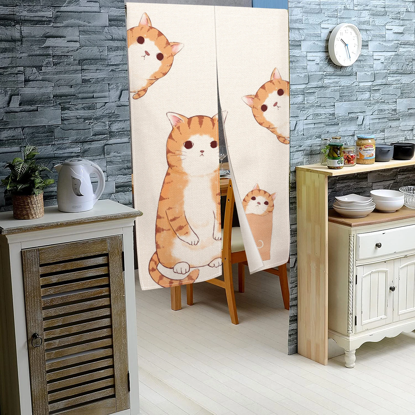 Japanese Noren Curtains Cartoon Cat Kitchen Bathroom Bedroom Entrance Hanging Opaque Partition Blackout Split Short Door Curtain