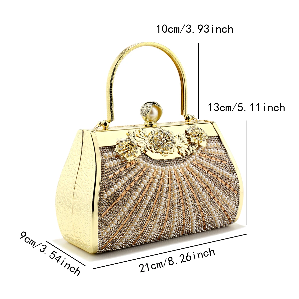 Glitter Beading Evening Bags Pearl Rhinestones Party Handbags Bucket Design Golden Metal Chain Shoulder Handbags Luxury Prom Din