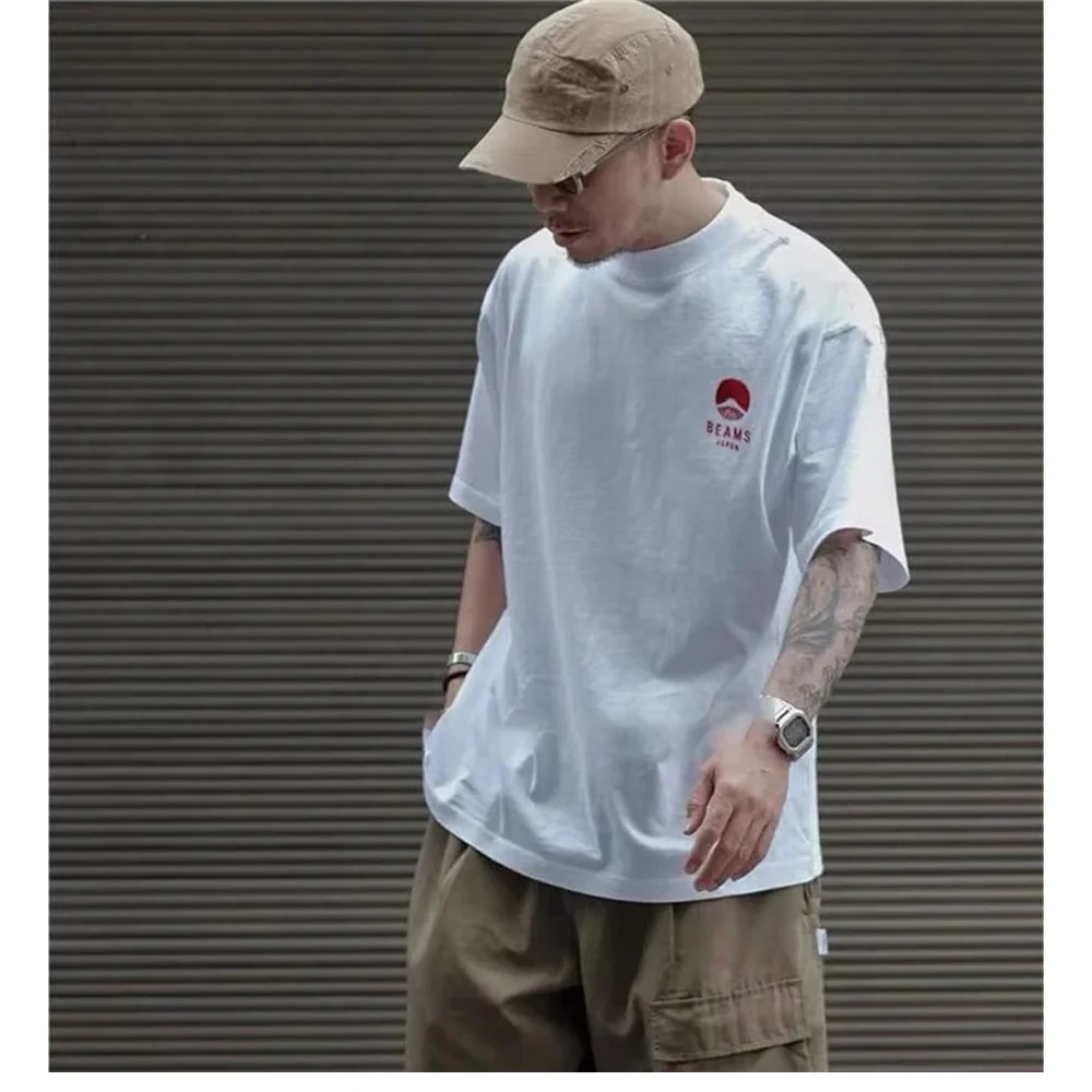(MINISO)BEAMS JAPAN Cotton Tshirt Streetwear Oversized T-shirts Band Cotton Tshirt Tees Women Cotton Tshirt Men Clothing