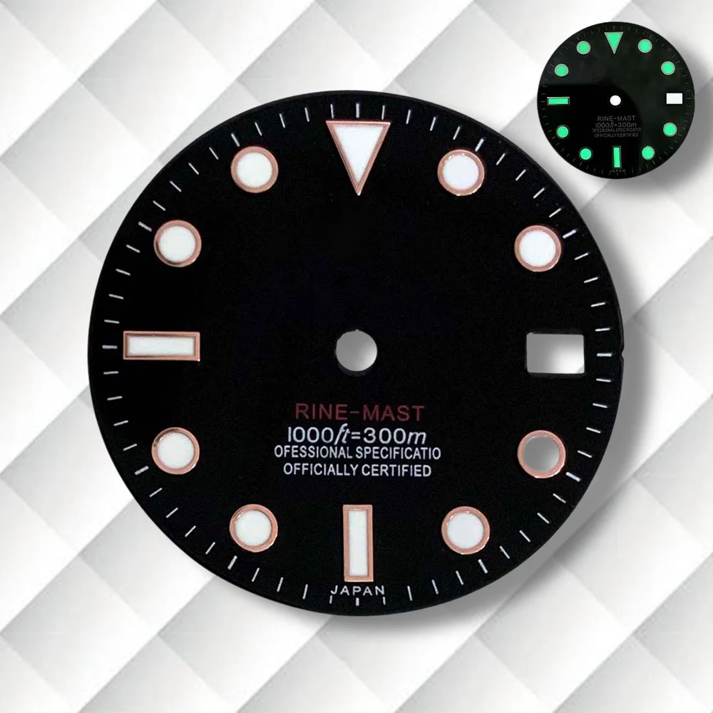 

Latest styles28.5mm S Logo Black Enamel Dial Fit NH35/NH36/4R/7S Japanese Movement Green Luminous Watch Modification Accessories